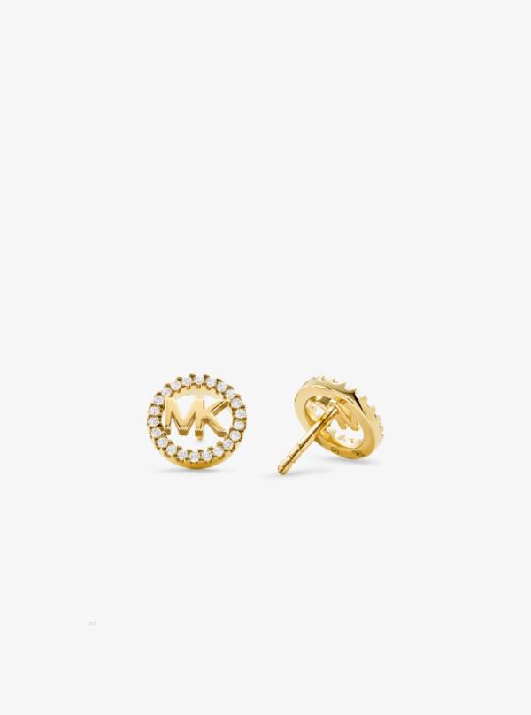 Damske Nausnice Michael Kors Precious Metal-Plated Sterling Silver Pavé Logo Studs Zlate - Šperky Michael Kors Nejlevnejsi | LOJGR-1056